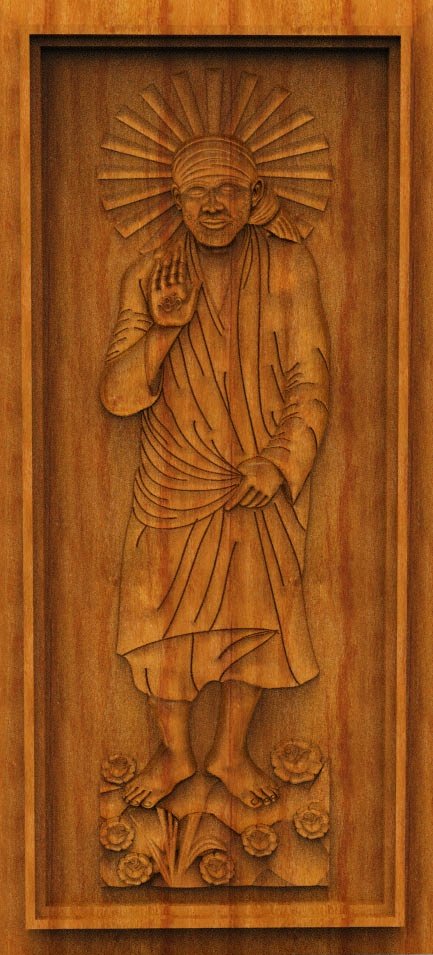 3D DOOR - OAK-26 Sai Baba Divine Spiritual Carved Temple Door 3D Model